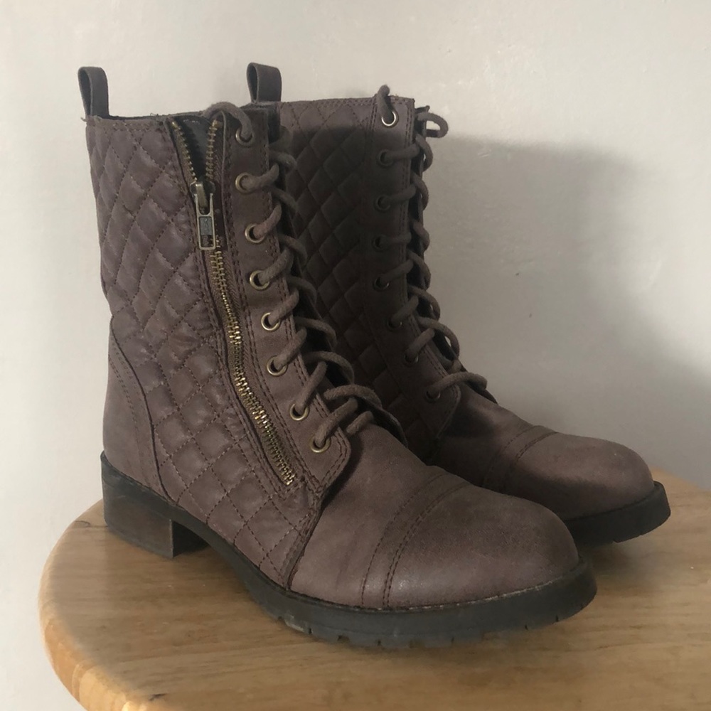 Brown Textured Combat Boots - Picture 2 of 2